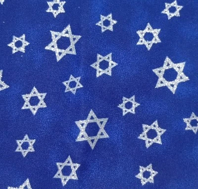 Star of David Silver Glitter on Royal Blue 100% Cotton Fabric Scant Yard 35" - Image 1 of 4