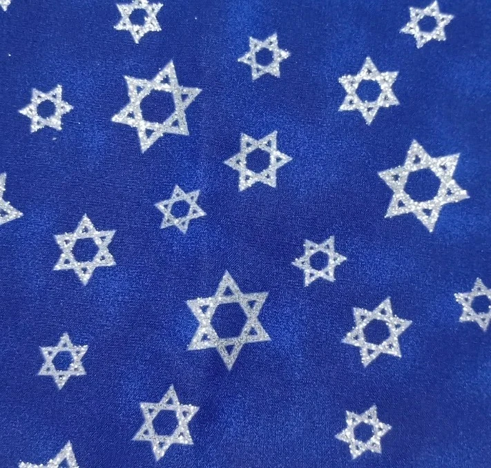 Star of David Silver Glitter on Royal Blue 100% Cotton Fabric Scant Yard 35" - Image 1 of 4