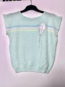 QS Vintage Quality Seconds 1980s Mint Green Knit Kite Top One Size UK 8 10 - Picture 1 of 5