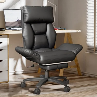 Silla de oficina reclinable de cuero con respaldo alto 500 lb silla de asiento ancho con patas cruzadas Foto 1 de 4