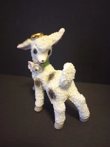 Vintage Ceramic Sugar Texture Lamb Green Eyes Figurine Japan 1950's Easter - Picture 1 of 8