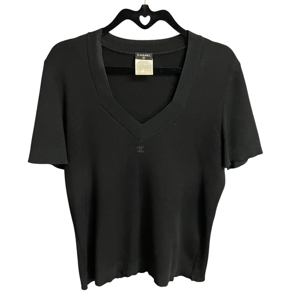 Top Chanel Vintage Mezcla de Lana Tejido Cuello en V Logo Negro Mujer 46/EE. UU. 14 COMO ESTÁ Foto 1 de 4