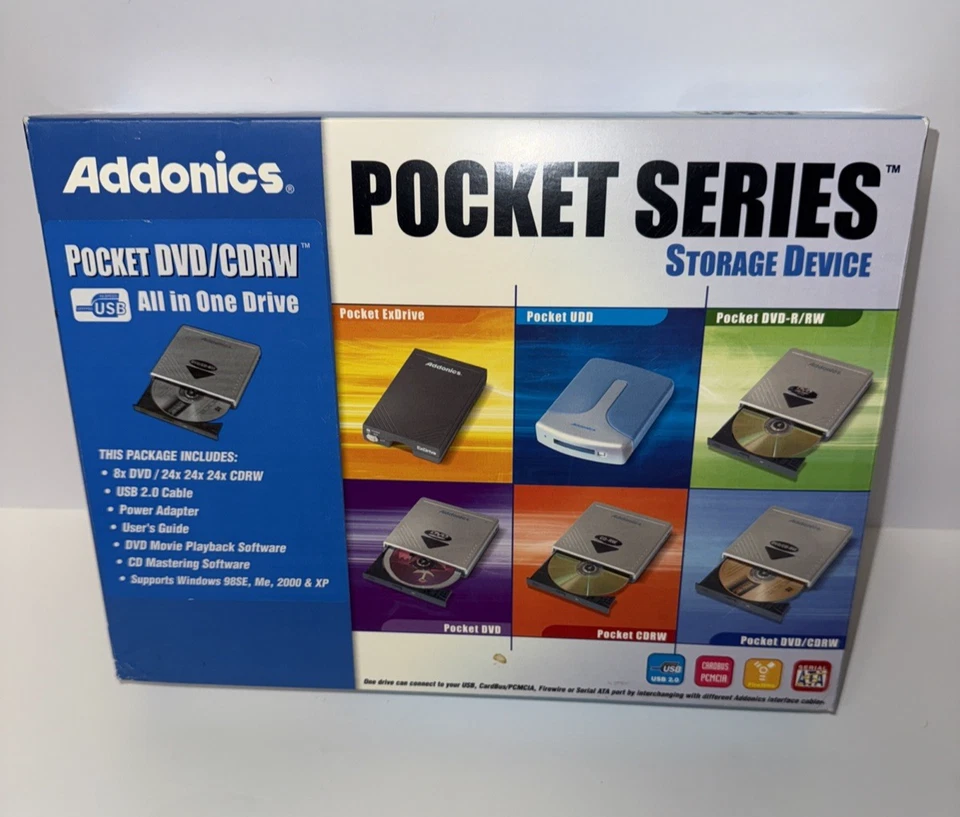 Addonics DVD CDRW Disk Drive Unit All In One  Pocket Series Storage Device Open - Image 1 of 4