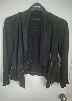 Size M Zara Navy Shimmery Lightweight Zip Up Jacket/Waterfall Style If Worn Open - Image 1 of 4