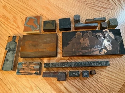 Vintage Antique Lot Letterpress Wood and Metal Printers Blocks  /LOT E - Image 1 of 2
