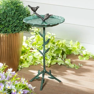 Garden of Wonder Birdbath, Metal Green Birdbath with Stand, 12" - Picture 1 of 4