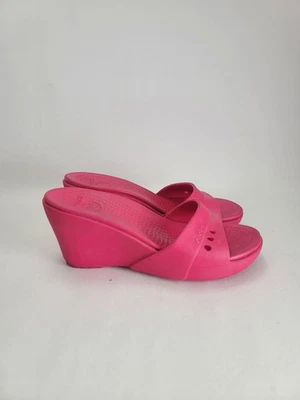 Crocs Womens Kadee Sandal Size 8 Hot Pink Slide Wedge Heel Mule Beach Pool Shoe - Image 1 of 4