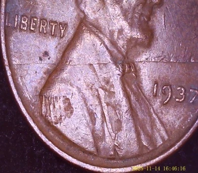 1937 Wheat Penny Struck Thru, Die Break & Lamination Error Coin !RARE/UNIQUE! - Image 1 of 4