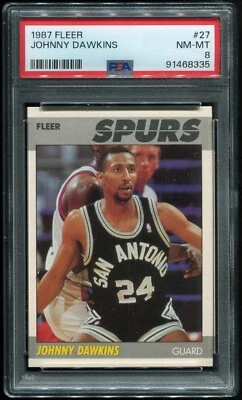 1987-88 Fleer #27 Johnny Dawkins Rookie Card RC PSA 8 NM-MT San Antonio Spurs - Image 1 of 2