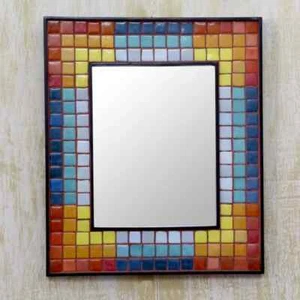 NOVICA-Handcrafted Ceramic Mosaic Wall Mirror-"Colors in Harmony"-NEW-SEALED - Picture 1 of 4