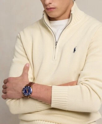 $148 Polo Ralph Lauren Men’s Premium Cotton Quarter-Zip Sweater Cream Size M - Image 1 of 4