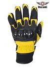 New Yellow & Black Full Finger Leather Motorcycle Biker Riding Gloves