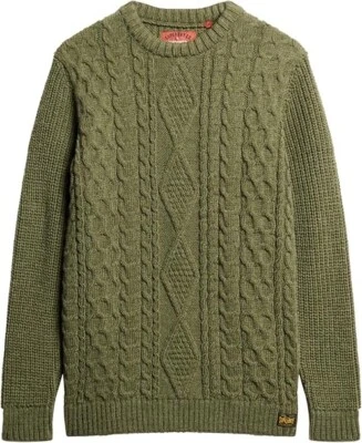 Superdry Vintage Jacob Jumper Moss Green Cable Knit Jumper - Image 1 of 4