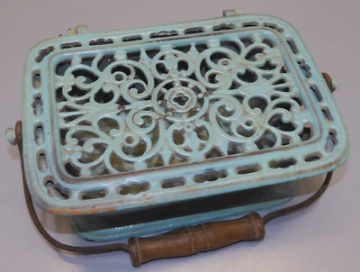 - ANCIENNE CHAUFFERETTE FONTE EMAILLEE BLEUE/VERT  Jus de grenier  COLLECTION  D - Photo 1/4