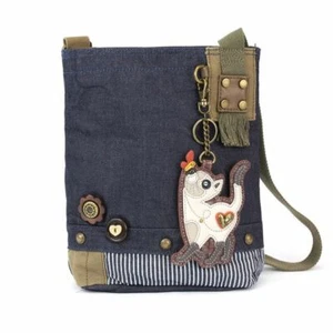 New Chala Patch Crossbody Messenger Bag Denim Navy Blue SLIM CAT Coin Purse - Picture 1 of 7
