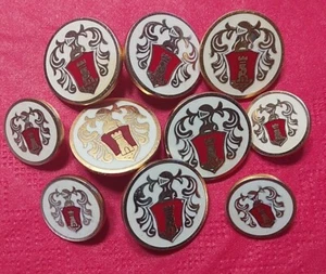 10 Enamel Buttons Family Crest Medieval Knight Castle Goldtone Metal - Picture 1 of 6