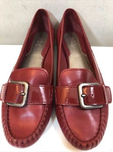 Cole Haan Women's Red Leather Driving Moccasin Buckle Loafer Flats Size 8 AA - Picture 1 of 12