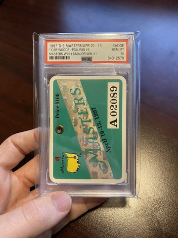 1997 Masters Badge PSA 10 Tiger Woods 1st Masters/Major Win ๐ฅPOP 3๐ฅ SUPER RARE Cover
