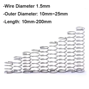 Diapositiva a filo molle a compressione acciaio inox A2 1,5 mm OD10-25 mm lunghezza 15-200 mm - Foto 1 di 5