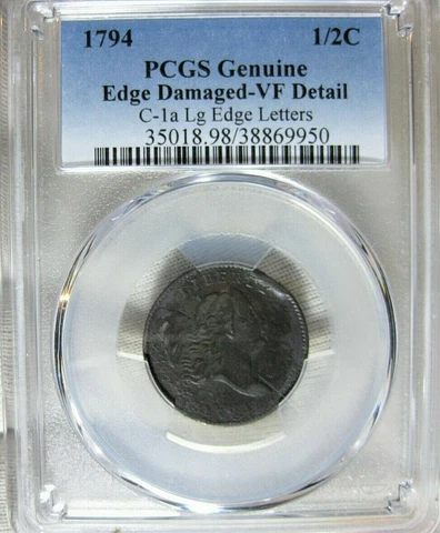 1794 Half Cent PCGS Graded VF Detail Genuine Edge Damage Cover