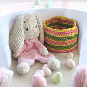 Crochet Easter Basket Handmade Pink, Yellow, Green Soft Washable With Handles - Picture 1 of 5