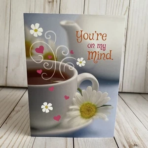 You Are On My Mind + In My Heart Thinking Of You Card Warm Tea + Daisies New - Picture 1 of 6