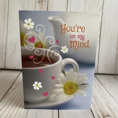 You Are On My Mind + In My Heart Thinking Of You Card Warm Tea + Daisies New - Image 1 of 4