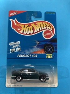 1995 Hot Wheels Blue/White Card-Collector #467 PEUGEOT 405 Green Variant w/5 Sp - Picture 1 of 2