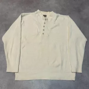 L.L Bean Knitted Sweatshirt Mens Large Henley Vintage Pullover Jumper, Beige - Picture 1 of 9