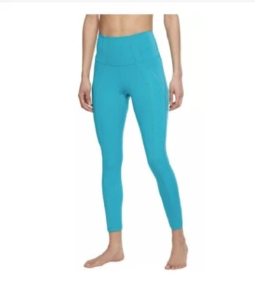 NIKE YOGA LUREX WOMEN'S 7/8 TRAINING HIGH RISE LEGGINGS AQUAMARINE #DD5772-NWT - Image 1 of 4