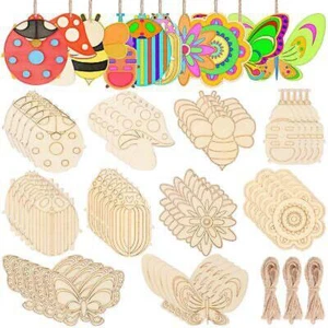 60Pcs Wood Cutouts Ornaments for Crafts Butterfly Flower Unfinished Wooden Slice - Picture 1 of 6