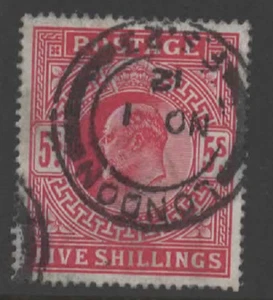 GB EDWARDS VII SG 318 SPEC M52, 5s carmine, FINE USED. Cat £200. CDS 1 NOV 1912 - Picture 1 of 3