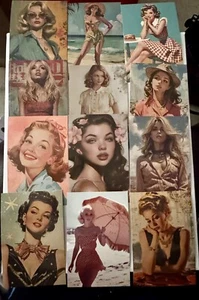 Vintage Postcards Retro Pin-up Girls Postcard-Style Wall Decoration (Set Of 12) - Picture 1 of 3