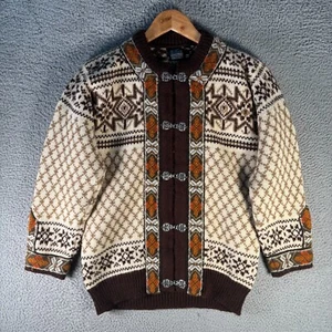 Dale of Norway Sweater Women's 38 M Pure Wool Nordic Cardigan Brown Beige Hook - Picture 1 of 9