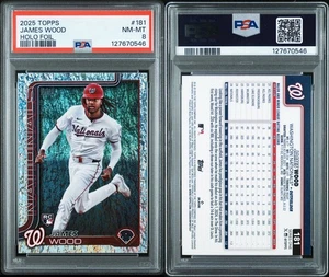 2025 Topps #181 James Wood Holo Foil Rookie RC PSA 8 - Picture 1 of 3