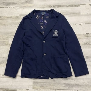 Polo Ralph Lauren Boys Size L Terry Blazer Brass Button Bear Print Embroidered - Picture 1 of 9