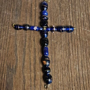 Kobaltblau Lampwork Perlen Handarbeit Kreuz 7,5" x 5,25" - Bild 1 von 4