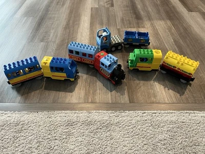 3 Lego Duplo Trains (sets 5609, 66361, 10507) with 2 Bridges and Lots of Track - Image 1 of 4