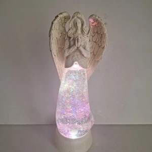 Cracker Barrel ANGEL GLITTER GLOBE Pink Skirt Acrylic 13" Tested Working w/Box - Picture 1 of 17
