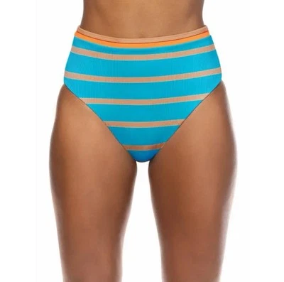 Parte inferior de bikini acanalada cintura alta a rayas XL (15-17) • Aqua Foto 1 de 4