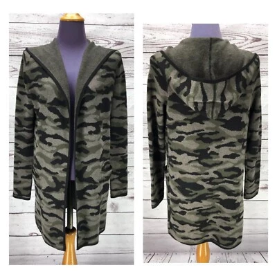 Rachel Zoe Camoflouge Hooded Open Camo Sweater Cardigan Jacket Pockets Womens XS - Image 1 of 4