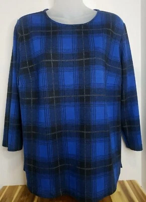 Blusa Van Heusen Mujer Elástica Extensible Manga Larga Azul Cuadros Talla Grande Foto 1 de 3