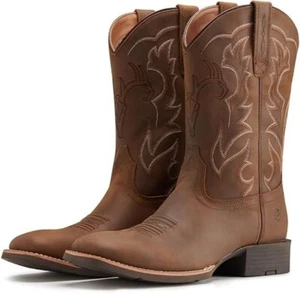 NUOVO! Stivali da cowboy in pelle per uomo - punta quadrata larga, pull on, pelle (taglia: 12) - Foto 1 di 24