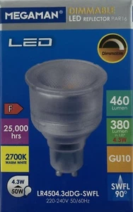 LED GU10 PAR16 Dimmable  Long Body 74mm 4.3W Warm White 240v Megaman - Picture 1 of 12
