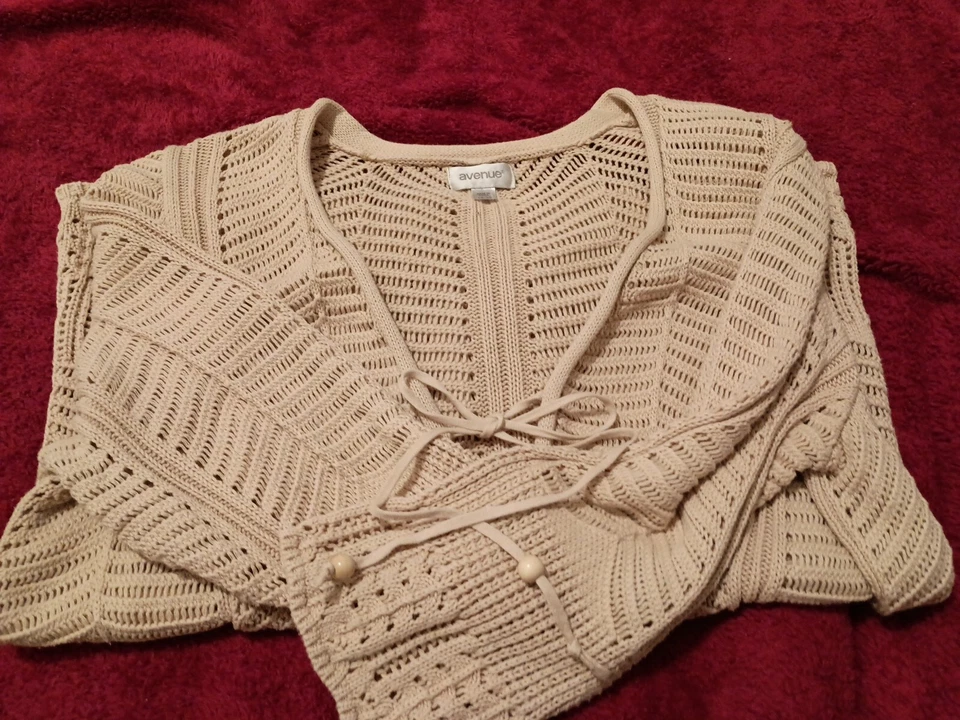 **Oferta***Suéter de ganchillo 100 % algodón talla grande Avenue 18-20 beige  Foto 1 de 4