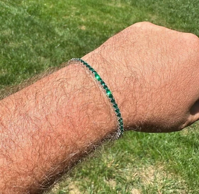 Brazalete de tenis redondo de oro blanco de 14k de 4,55 quilates esmeralda natural para hermosa dama Foto 1 de 4