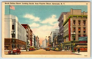 Postcard c1940's Vintage Cars , Busses Down Town Syracuse NY A9 - Picture 1 of 2