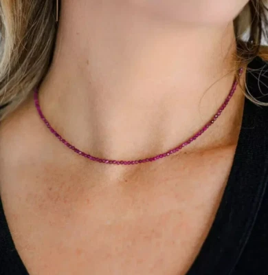 Natural Ruby Choker Necklace Faceted Beads Healing Reiki Energy Jewelry Women - Image 1 of 4