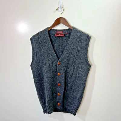 Chaps Men's Shetland Wool Cable Knit Sweater Vest Size L Gray Preppy Grandpacore - Image 1 of 4