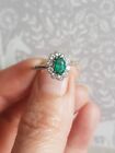 159E 9Ct Gold + Platinum Unknown Green/ Clear Stone Art Deco Ring Size P